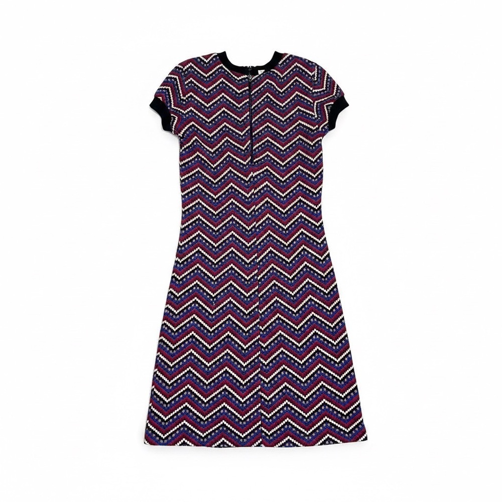 Zara Chevron Knit ZigZag Sheath Dress XS Red White Blue Short Sleeve Mini Dress - Picture 2 of 7